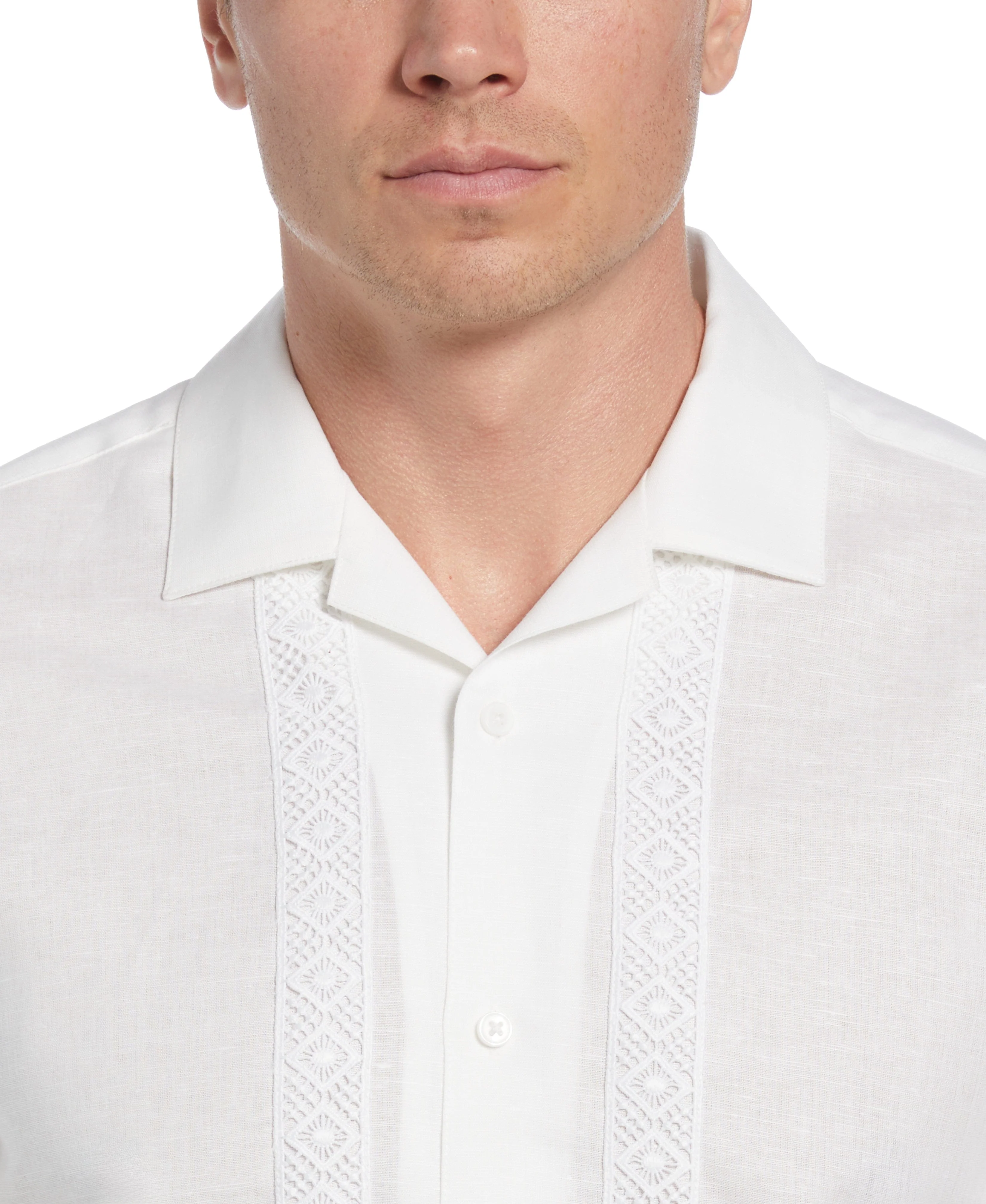 Big & Tall Linen-Blend Applique Panel Guayabera Shirt - Image 4