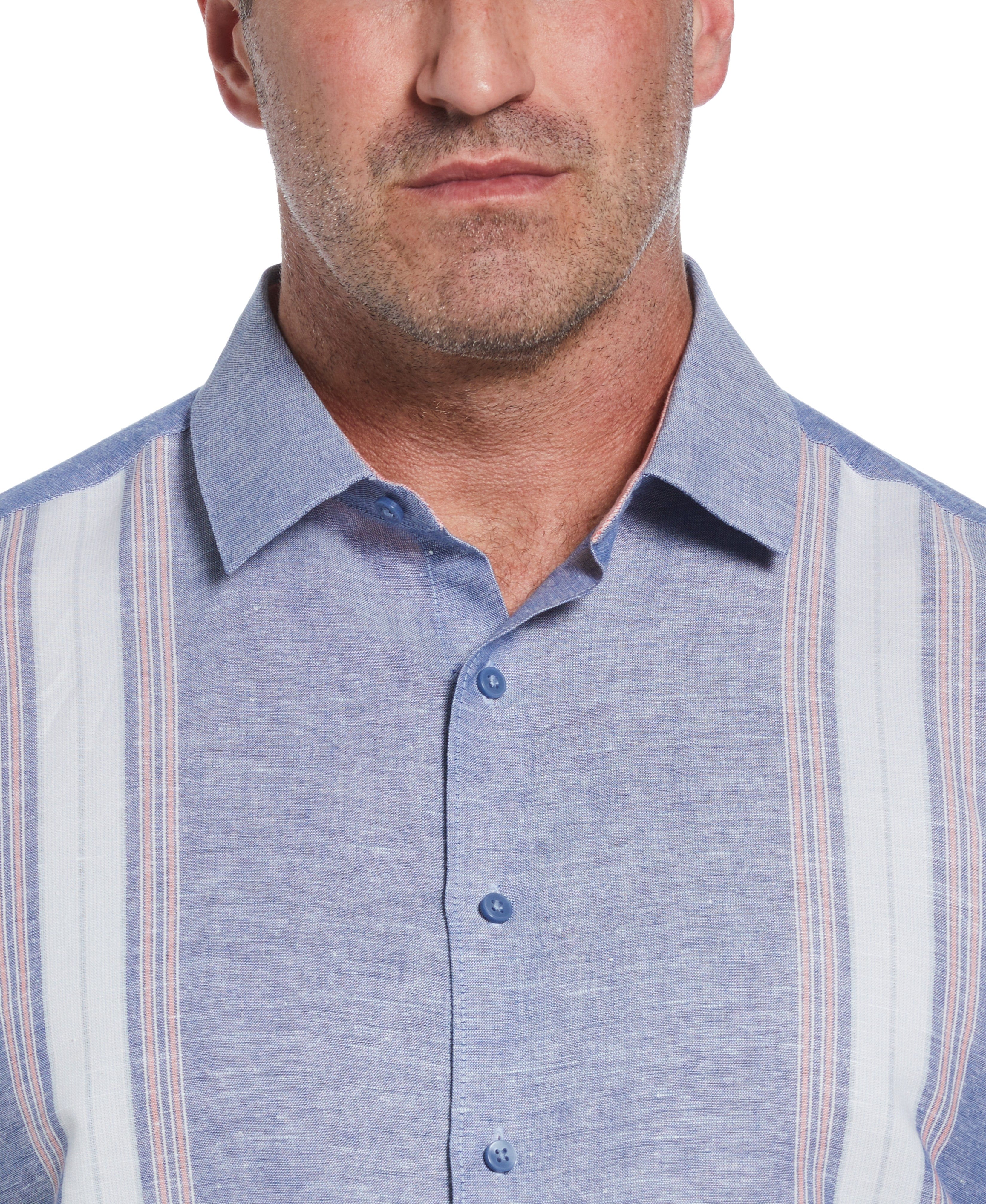 Big & Tall Linen Blend Textured Panel Shirt - Image 4