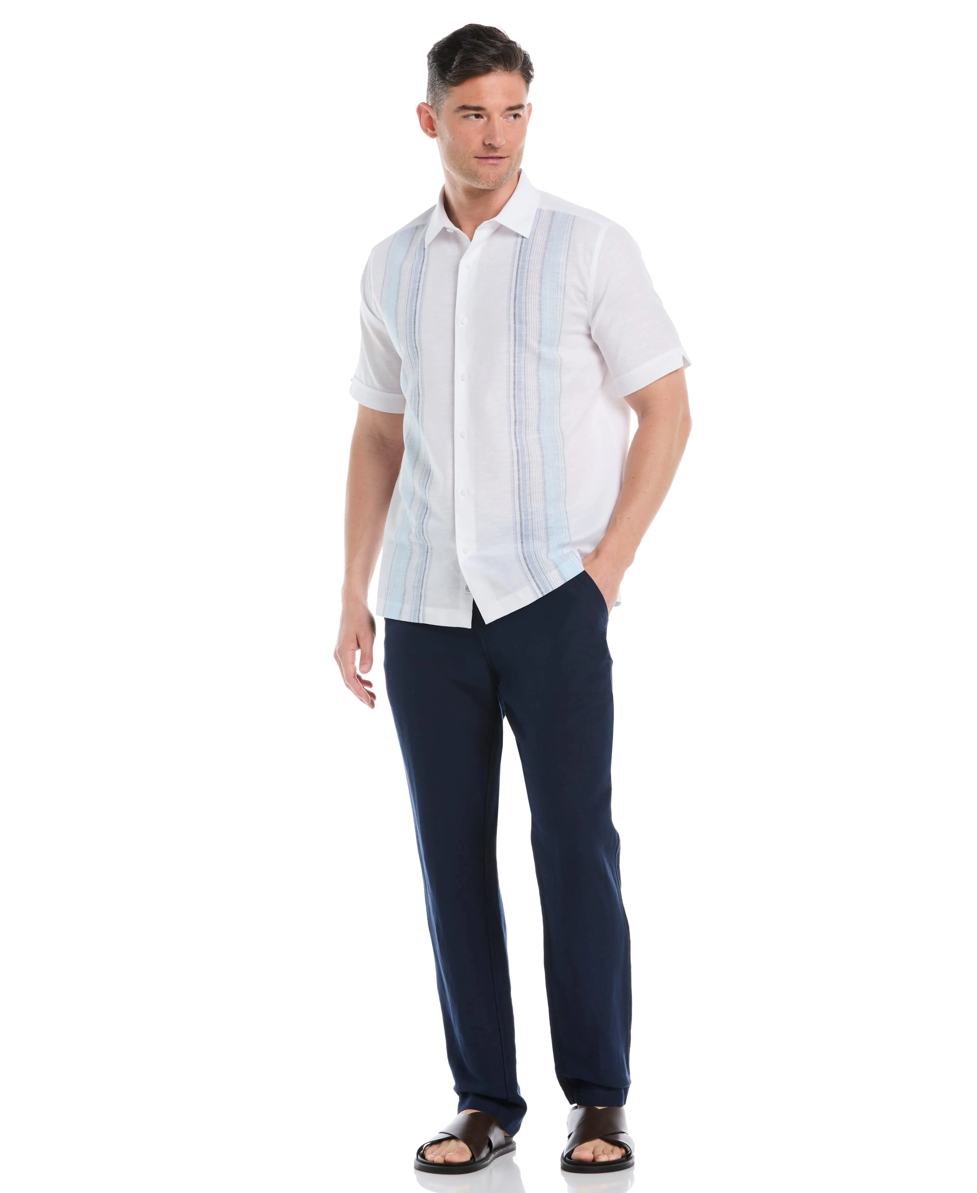Big & Tall Linen Blend Yarn Dye Panel Shirt - Image 11