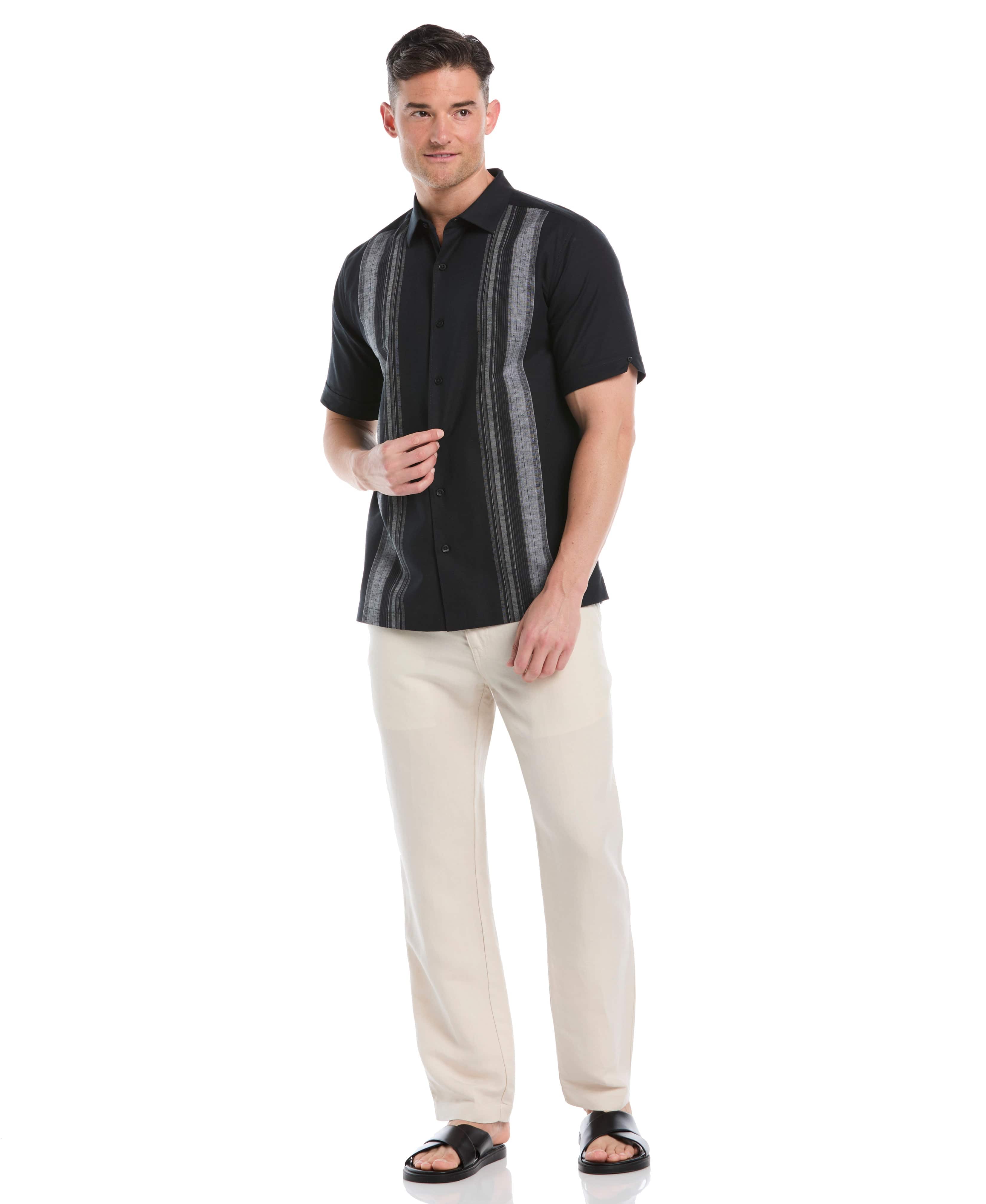 Big & Tall Linen Blend Yarn Dye Panel Shirt - Image 17