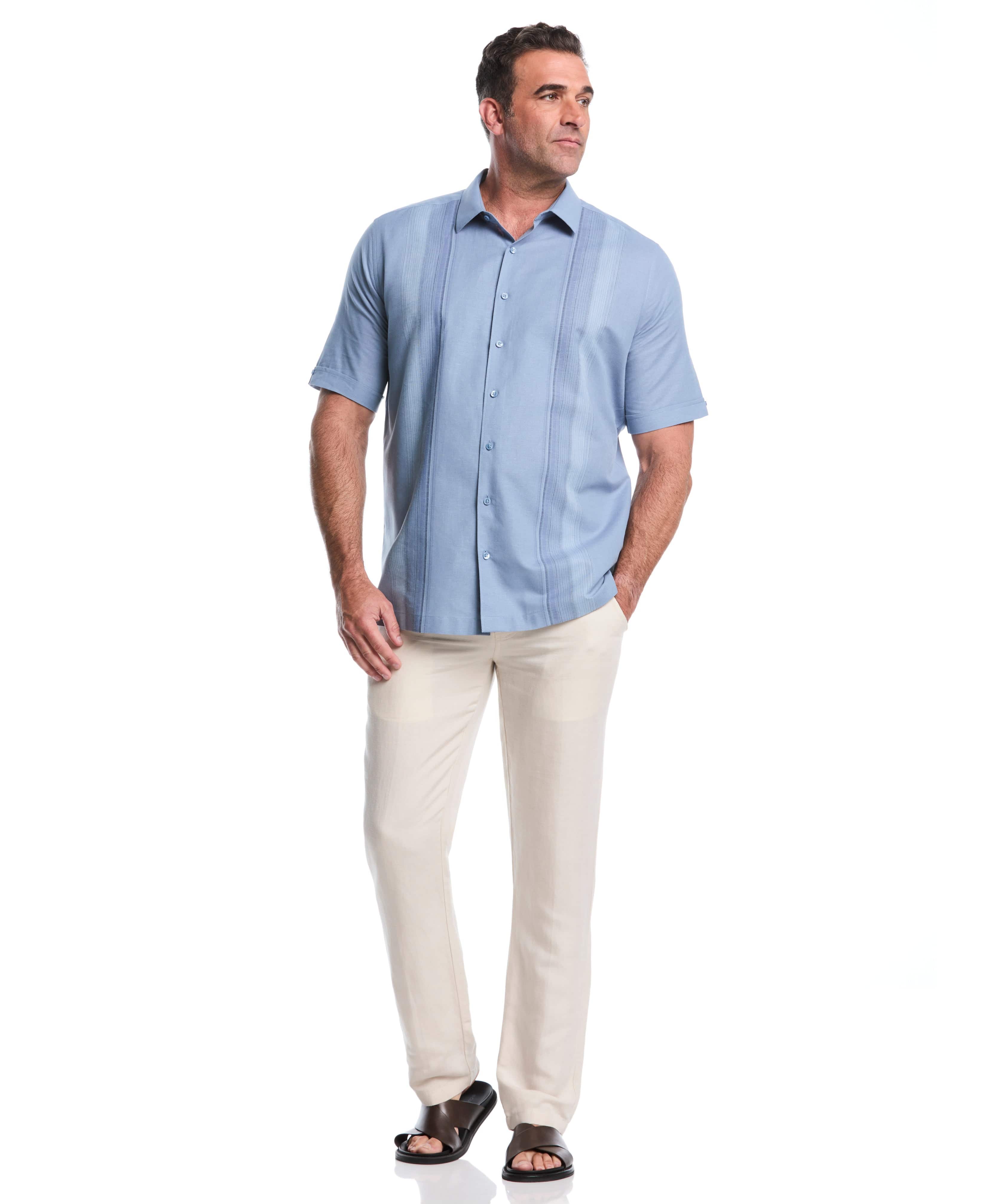 Big & Tall Linen Blend Yarn Dye Panel Shirt - Image 5