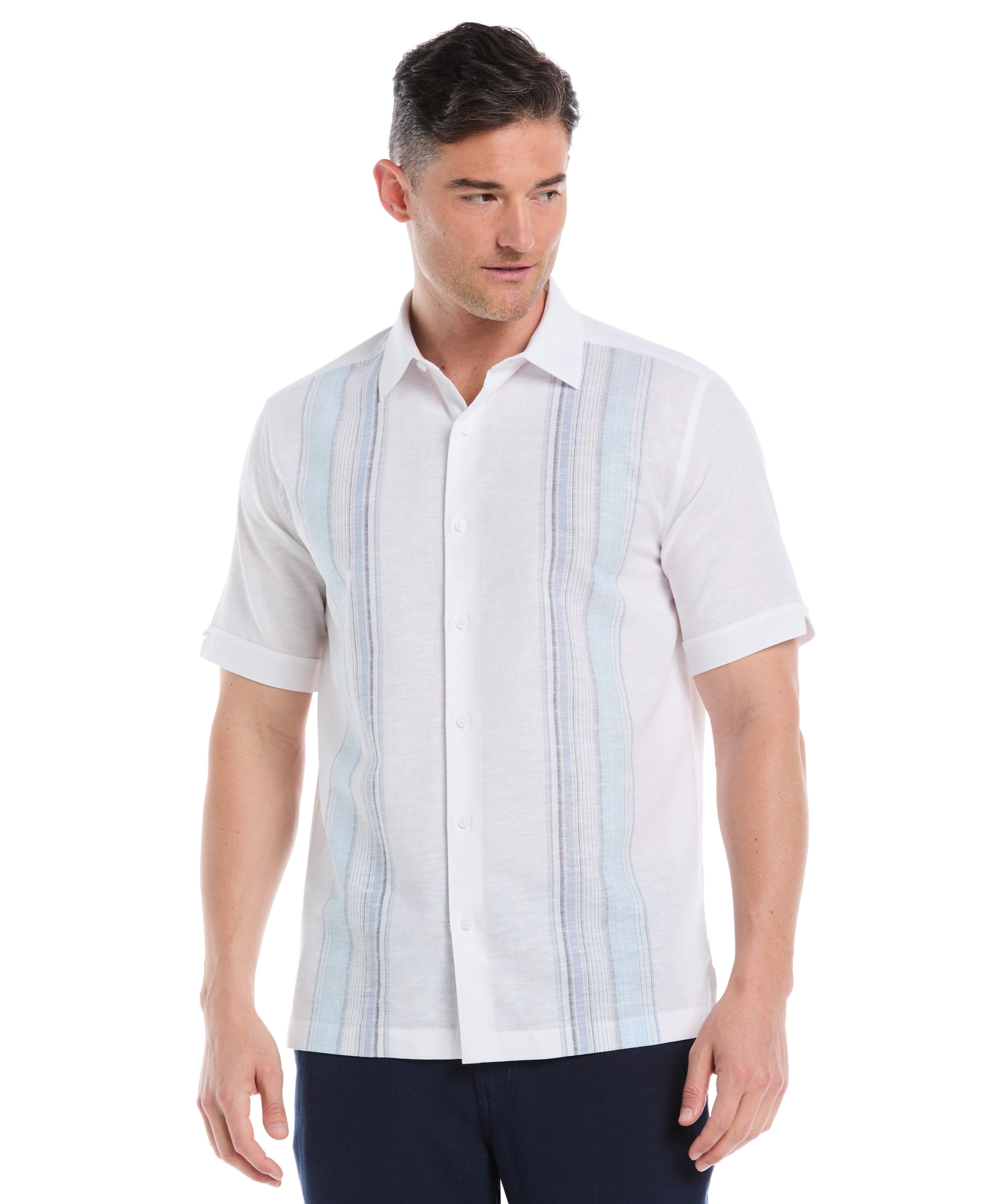 Big & Tall Linen Blend Yarn Dye Panel Shirt - Image 8