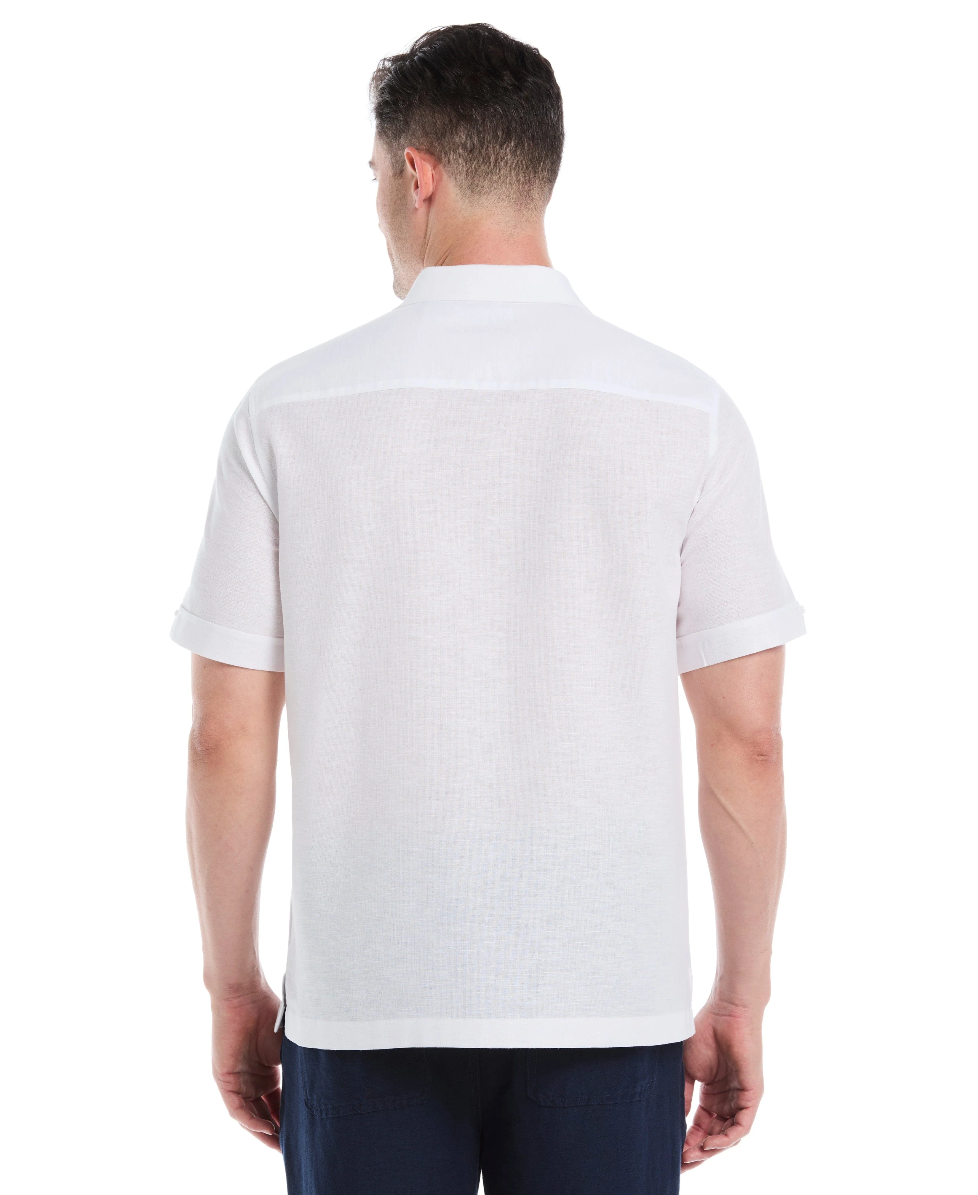 Big & Tall Linen Blend Yarn Dye Panel Shirt - Image 9
