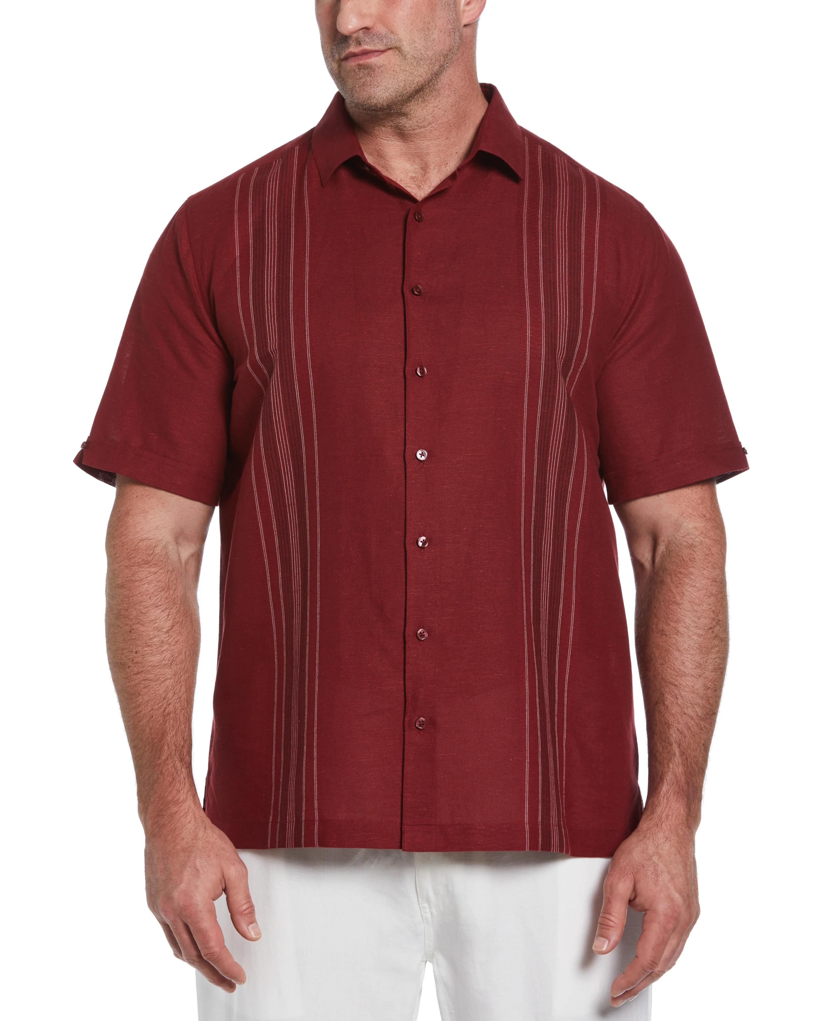Big & Tall Linen Blend Yarn Dyed Panel Shirt - Image 6