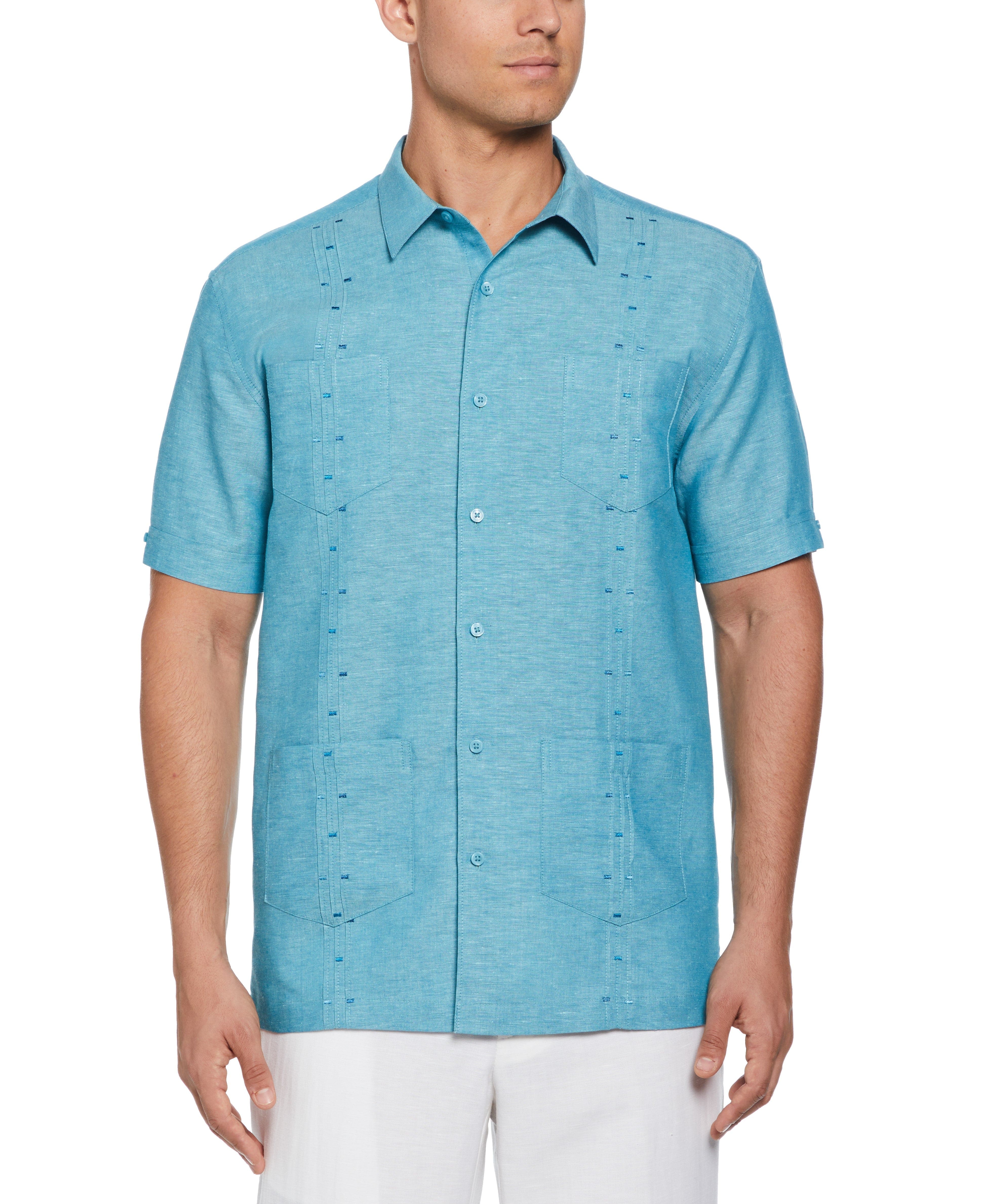Fashion Four Pocket Linen-Blend Guayabera Shirt - Image 7