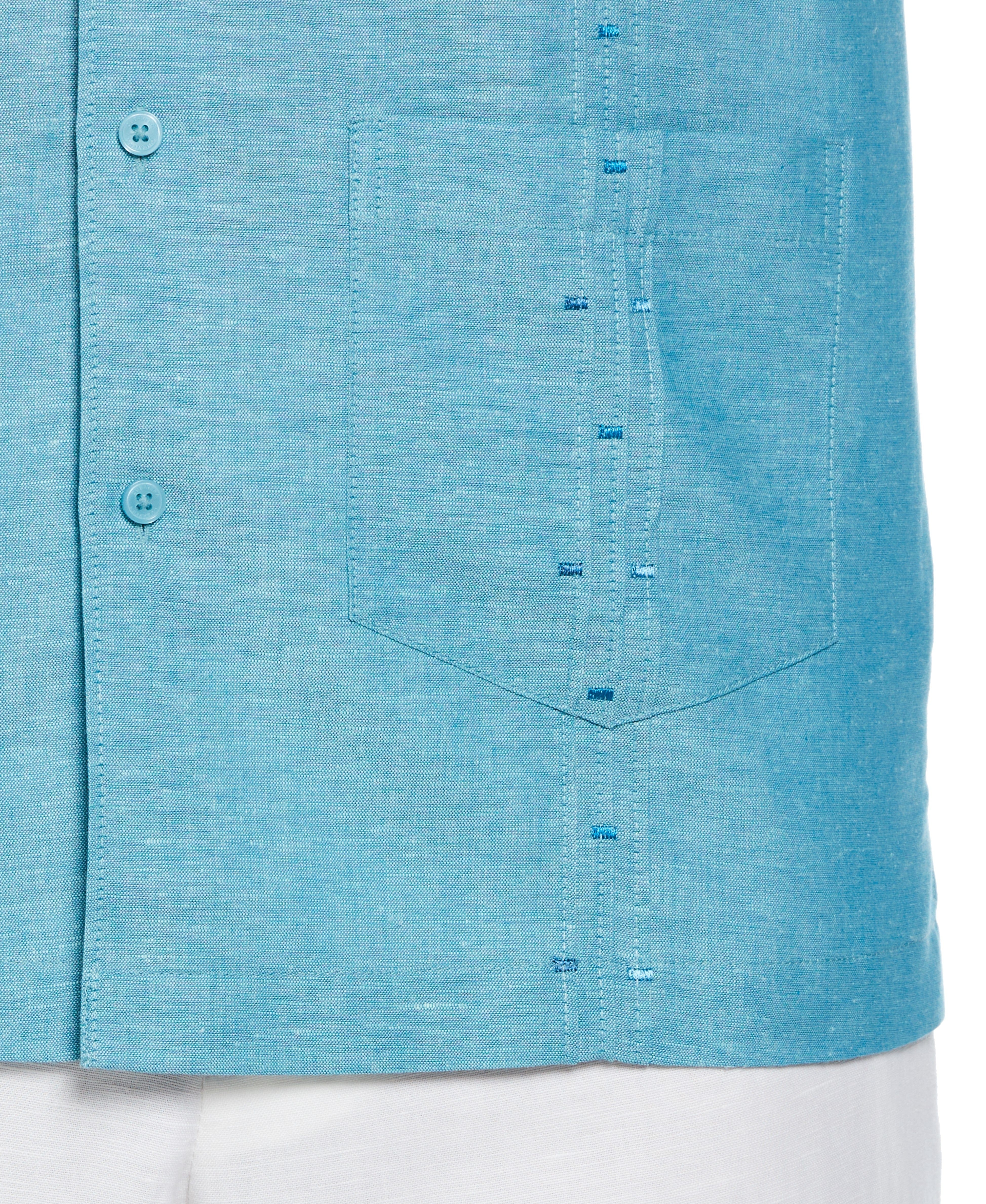 Fashion Four Pocket Linen-Blend Guayabera Shirt - Image 9