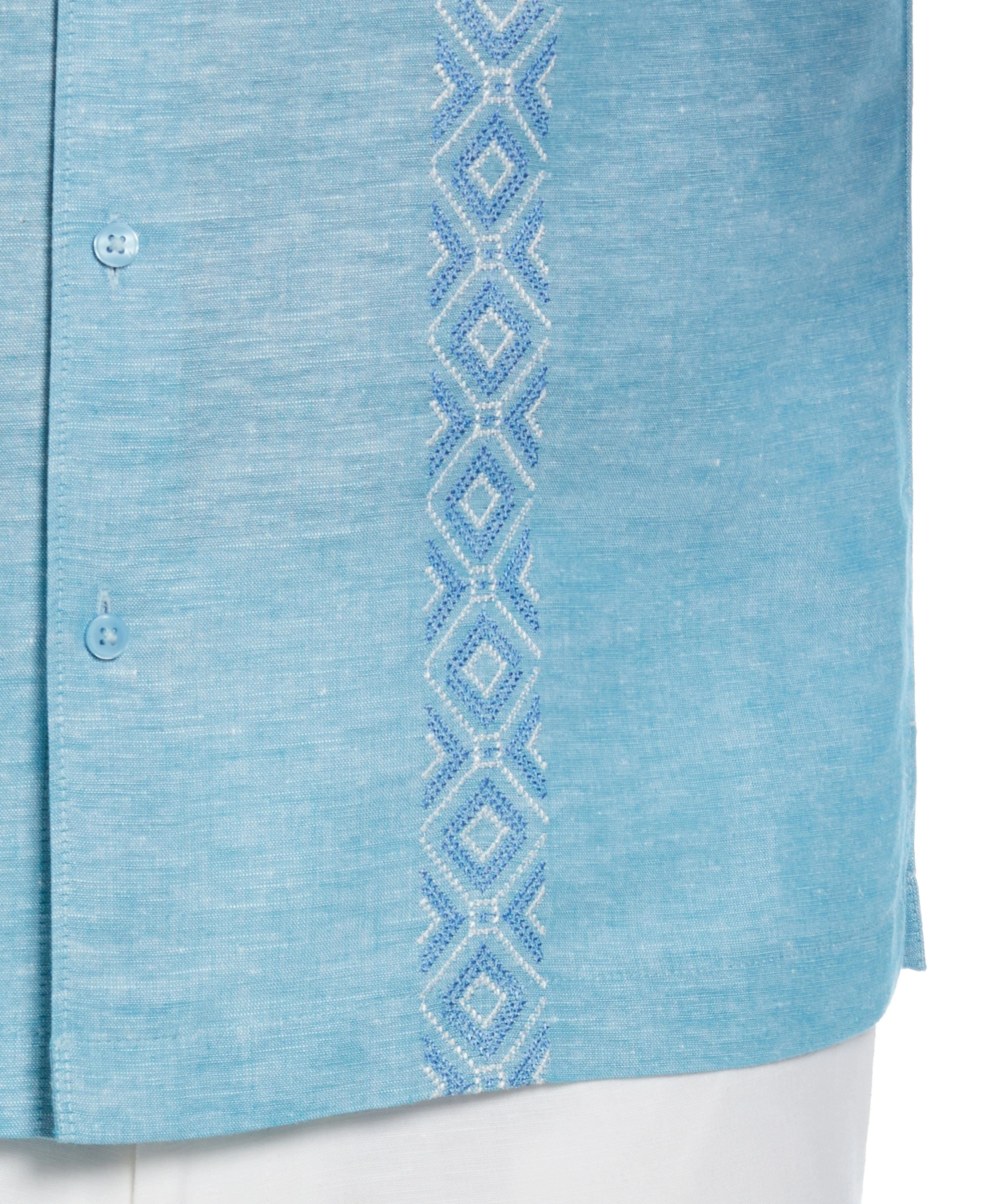 Big & Tall Linen Blend Argyle Embroidered Chambray Shirt - Image 3