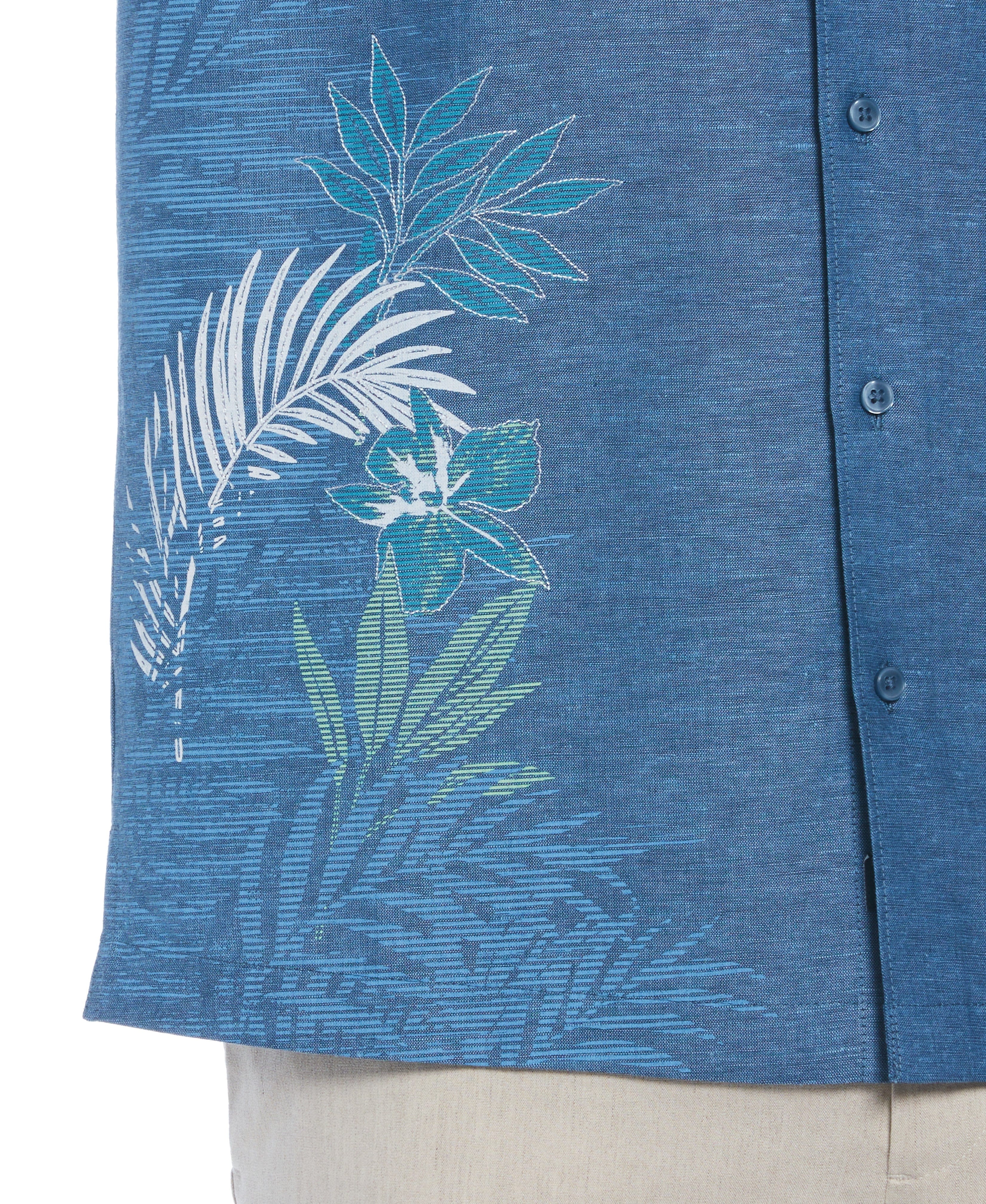 Linen Blend Asymmetrical Tropical Leaf Print Shirt - Image 4