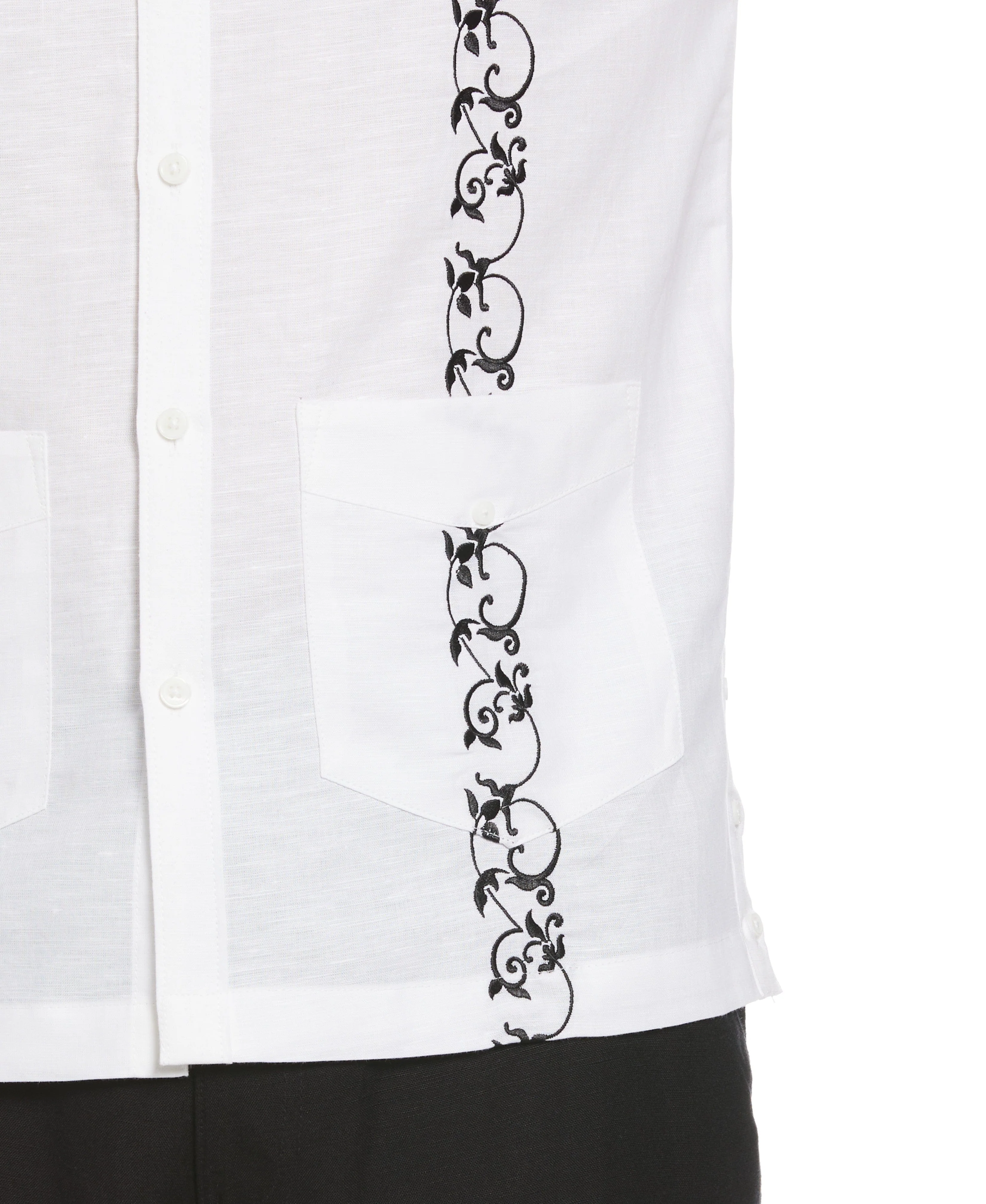Linen Blend Contrast Embroidery Guayabera Shirt - Image 3