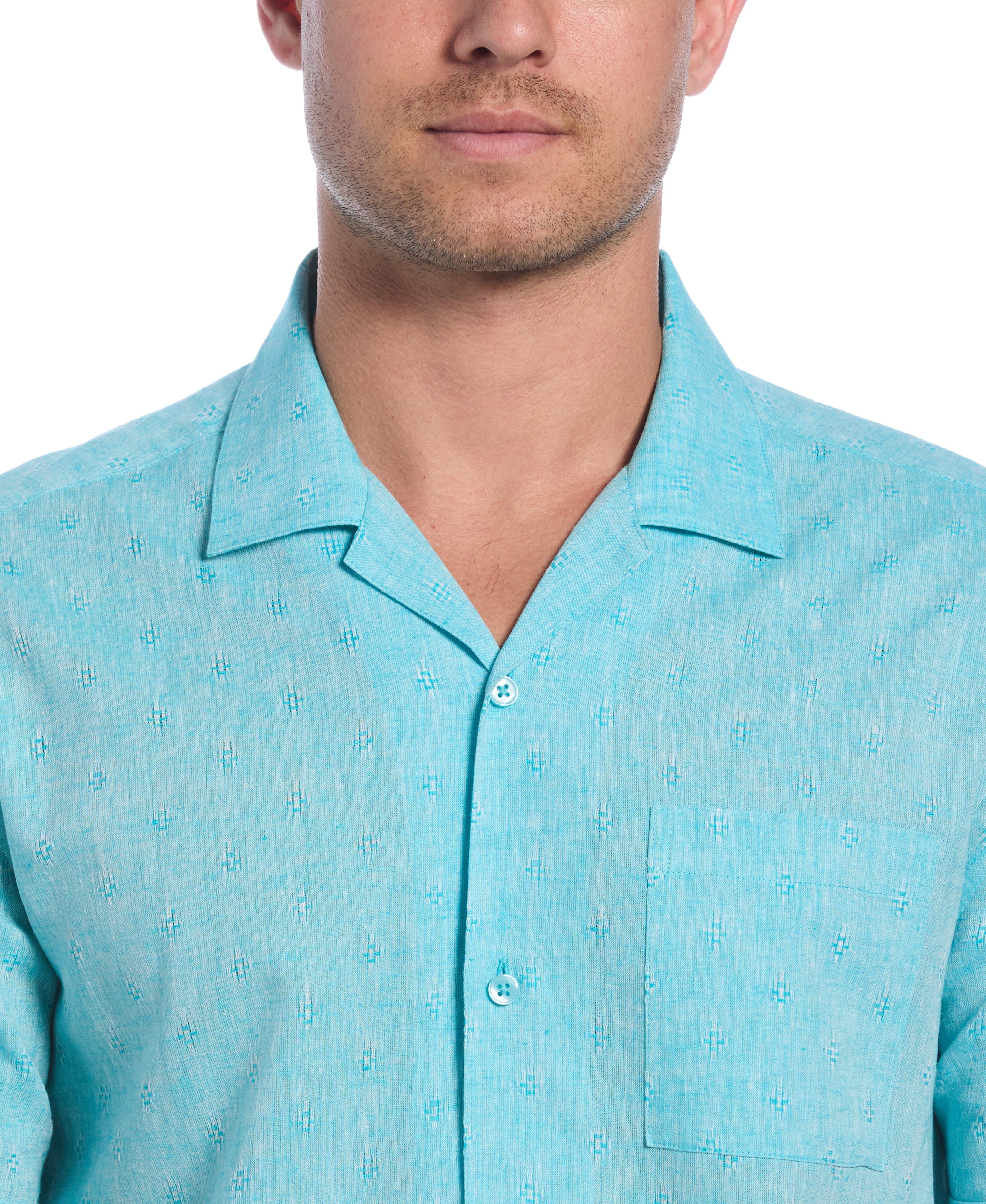 Linen Blend Diamond Dobby Print Shirt - Image 3