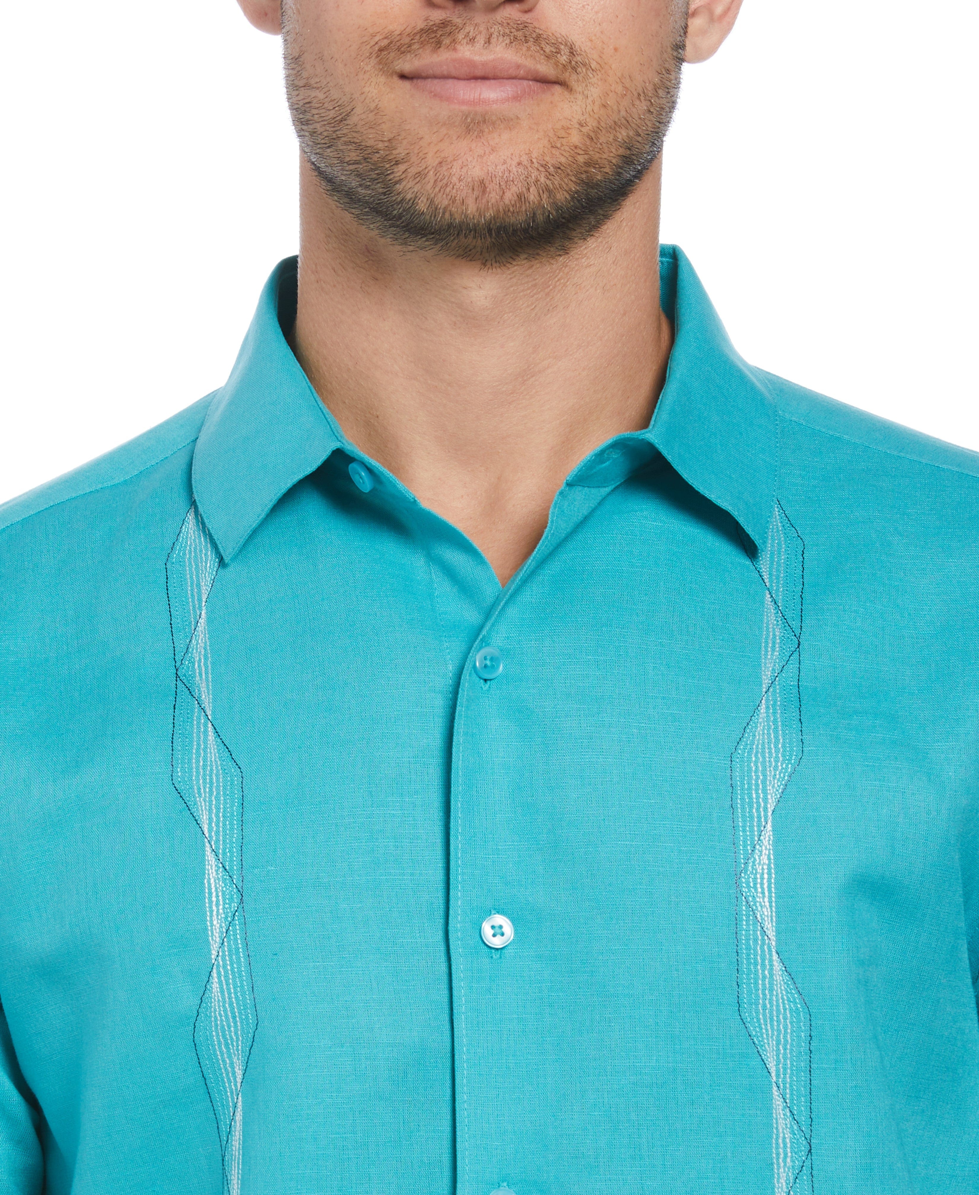 Linen Blend Geo Embroidered Panel Shirt - Image 3