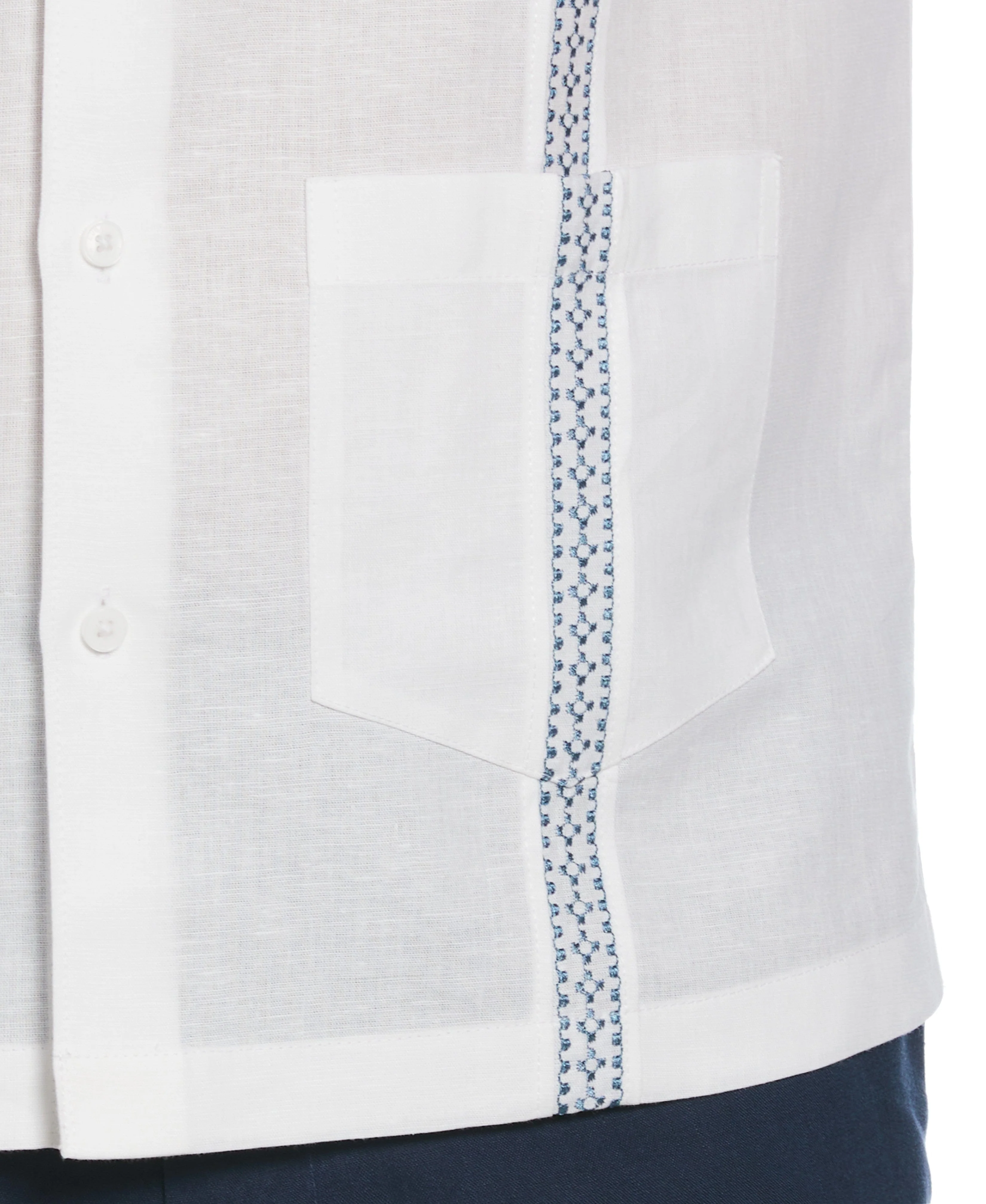 Big & Tall Linen Blend Guayabera Shirt With Geo Embroidered Panels - Image 3