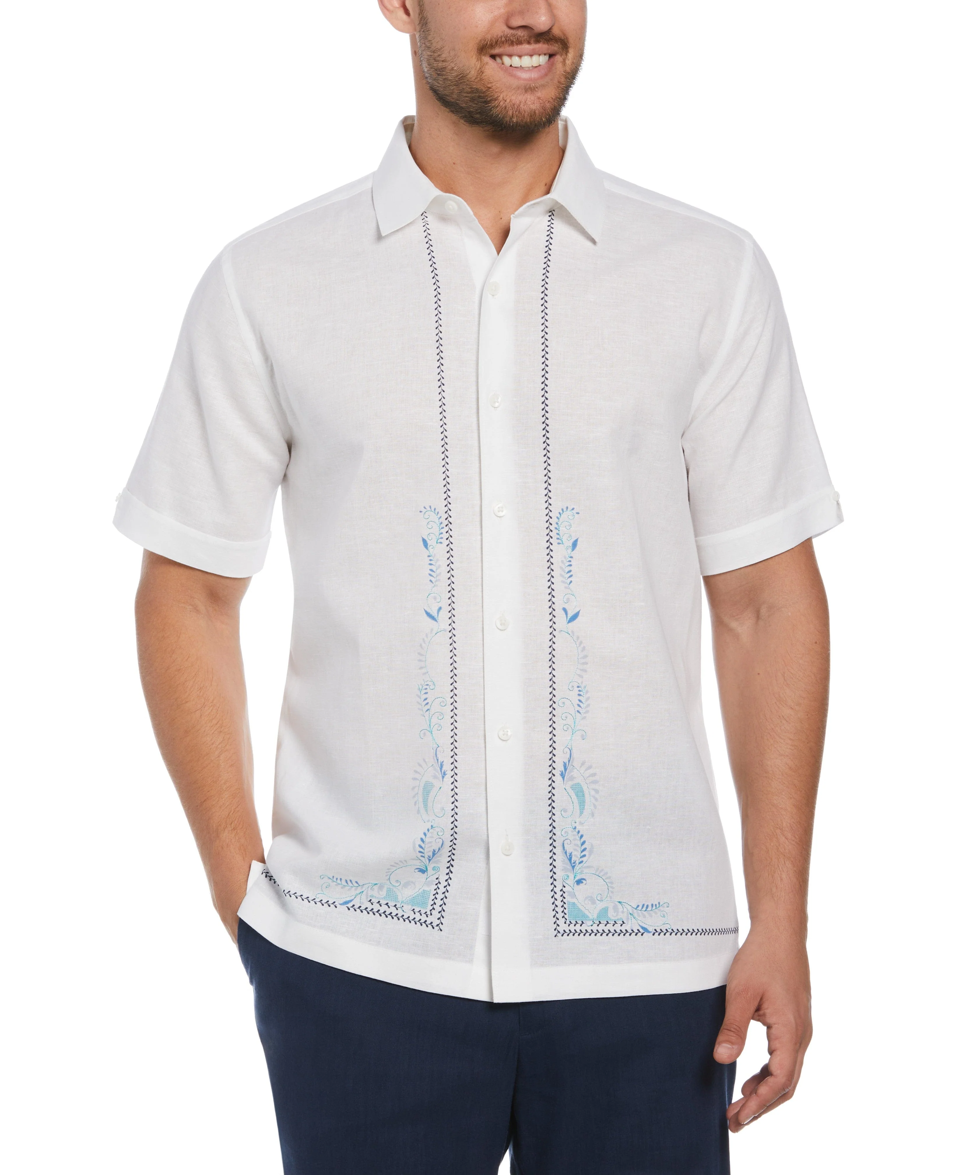 Linen Blend L-Shape Embroidered Shirt