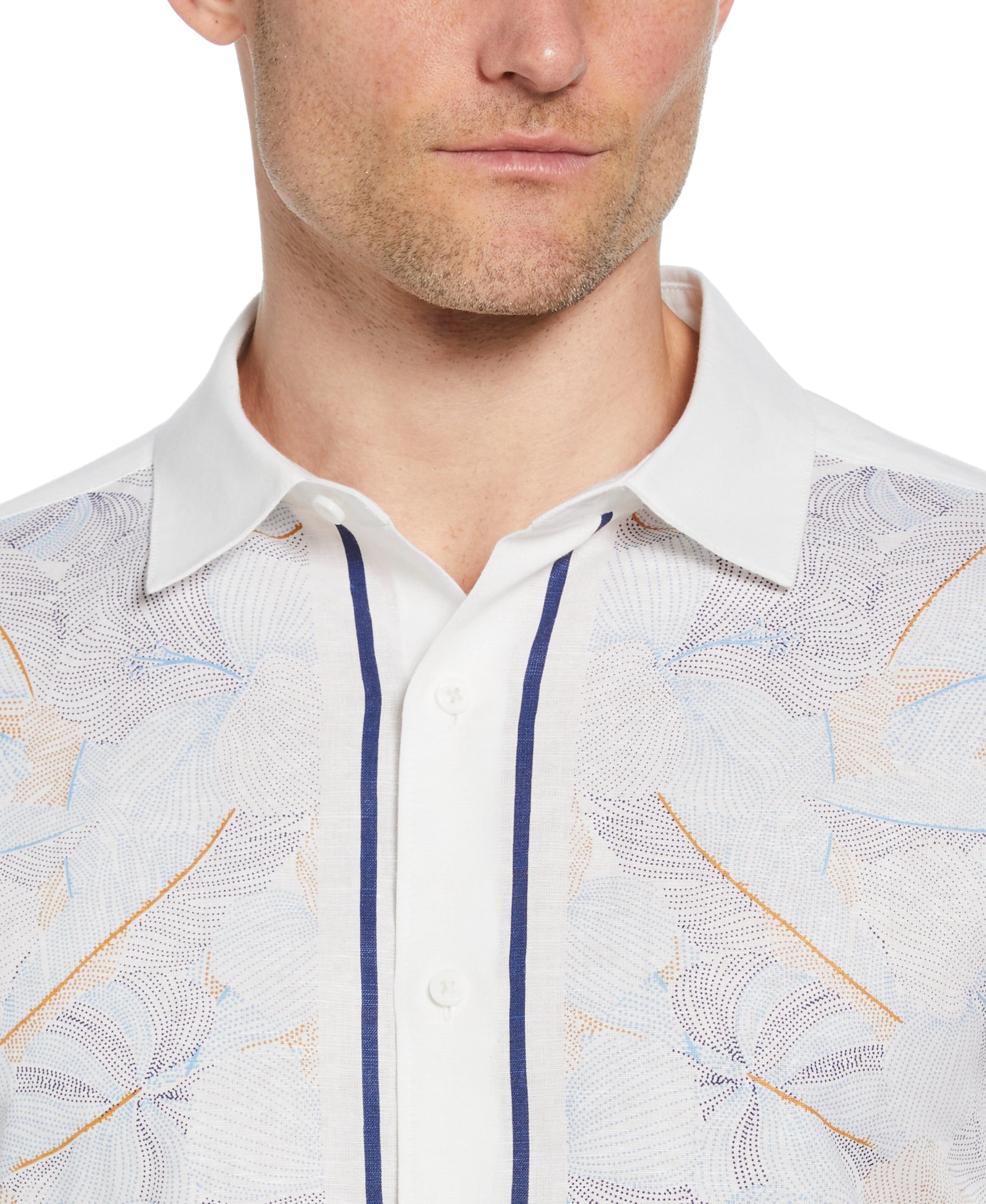 Linen-Blend L-Shape Leaf Print Shirt - Image 3