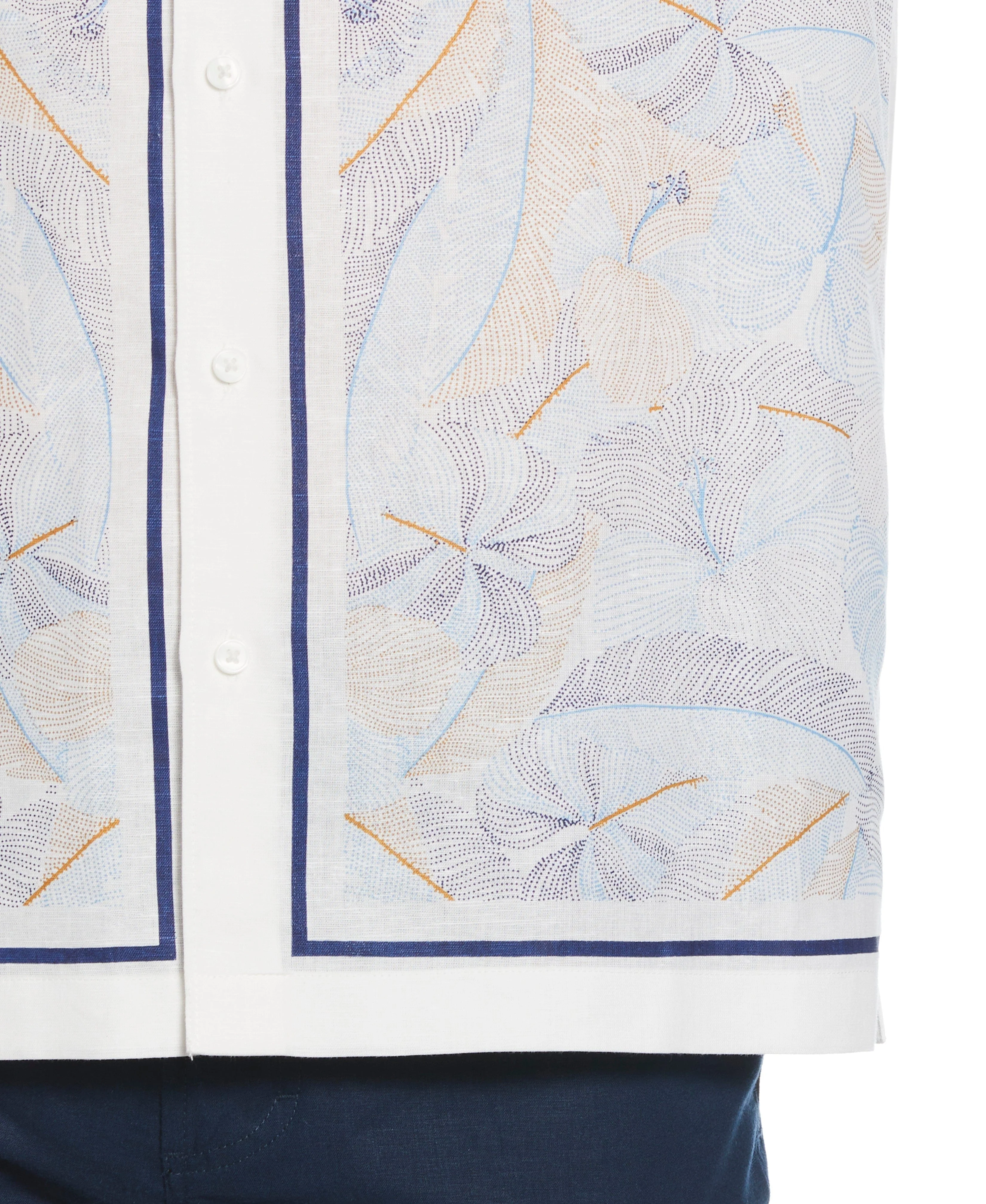 Linen-Blend L-Shape Leaf Print Shirt - Image 4
