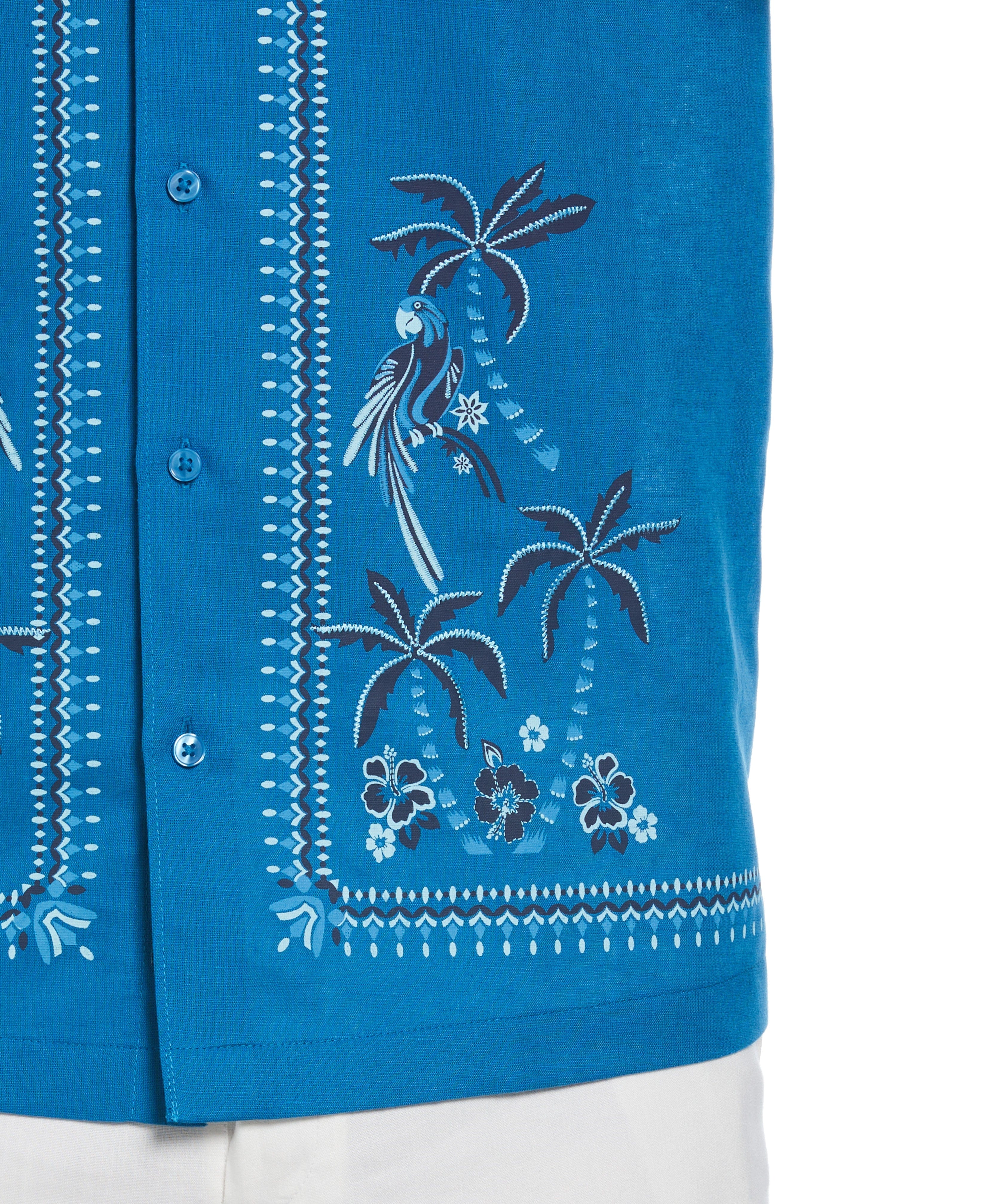 Linen Blend L-Shape Parrot Palm Print Shirt - Image 4