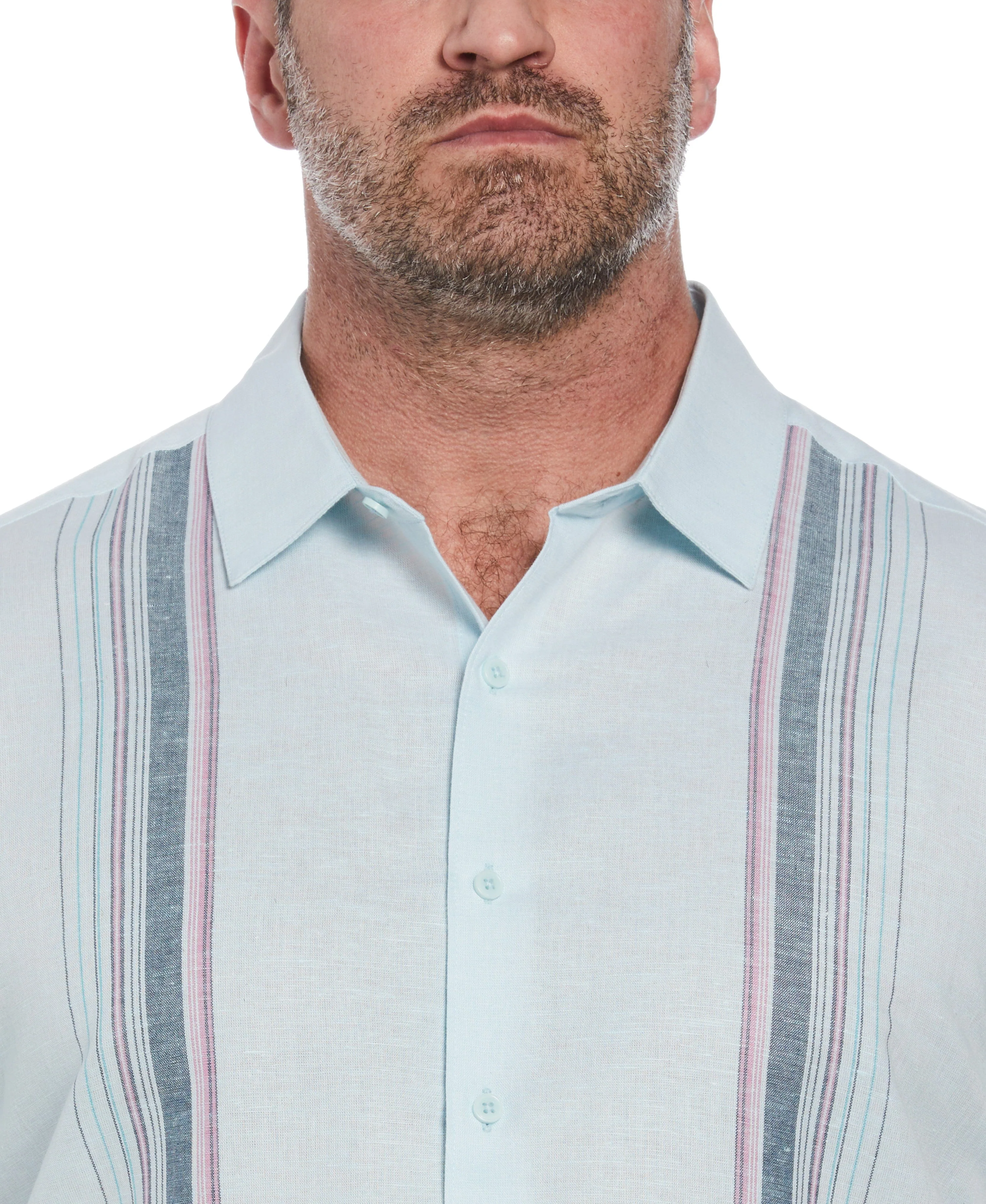 Big & Tall Linen Blend Stripe Panel Shirt - Image 4
