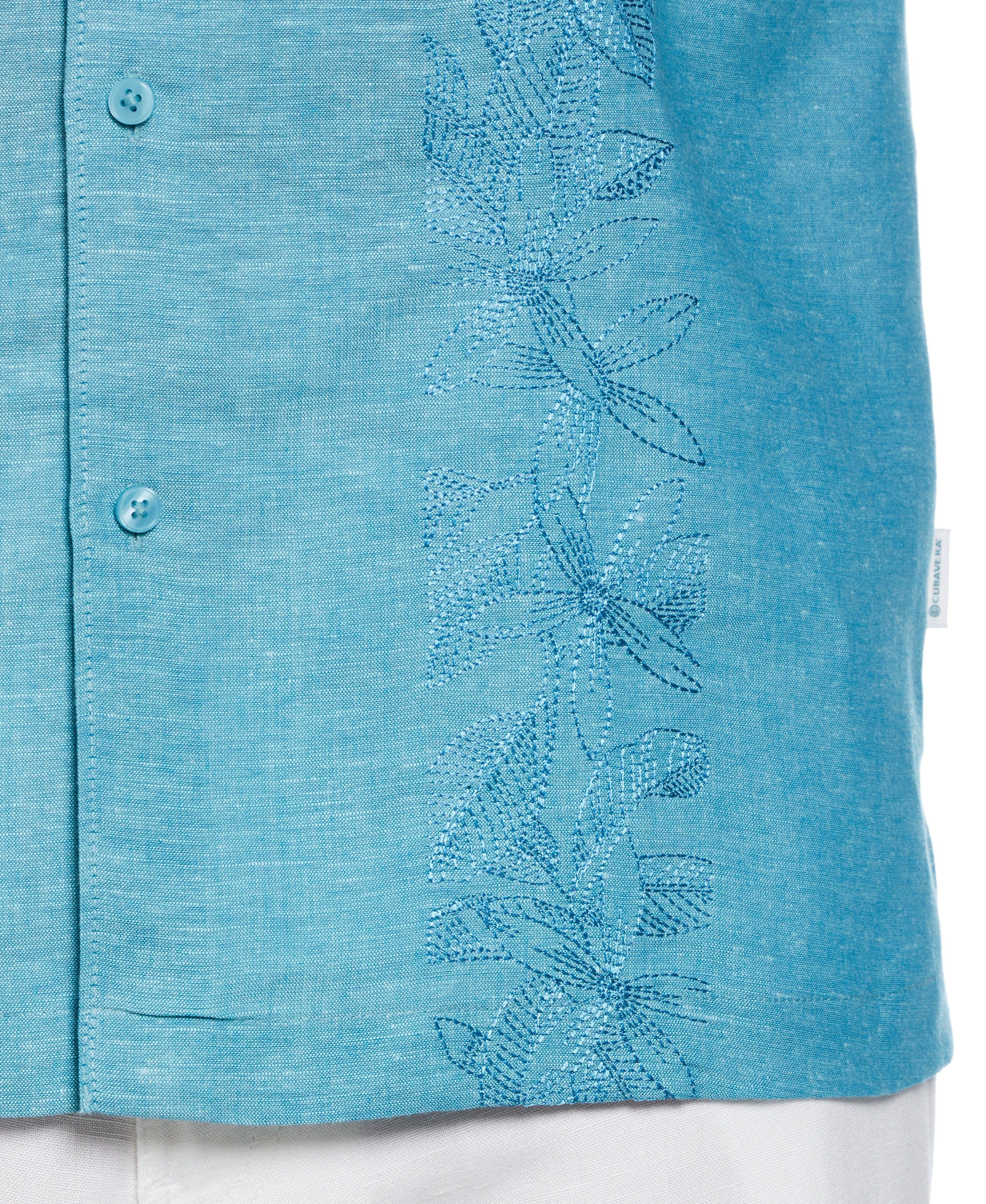 Linen Blend Tropical Embroidery Panel Shirt - Image 3
