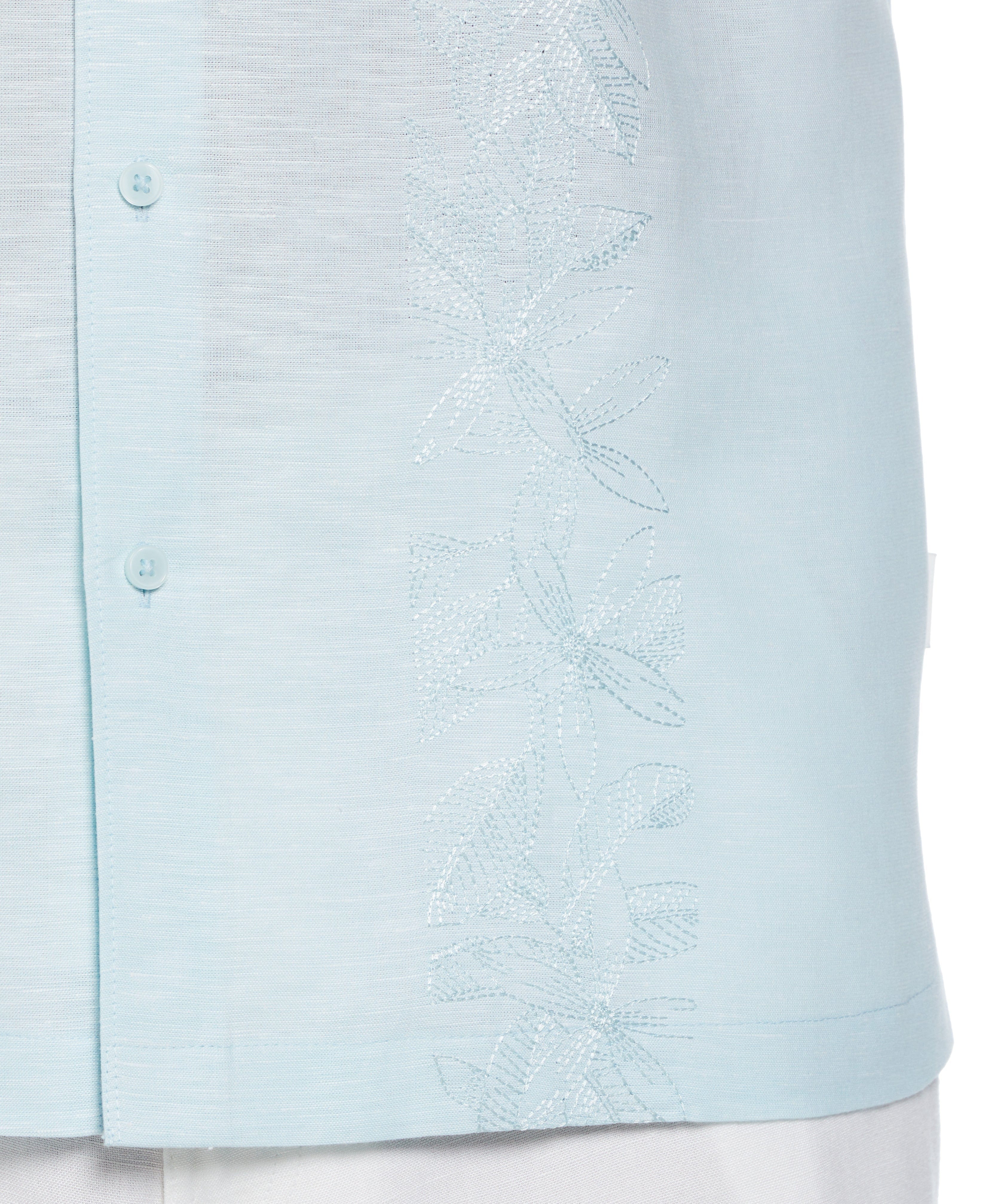 Linen Blend Tropical Embroidery Panel Shirt - Image 3