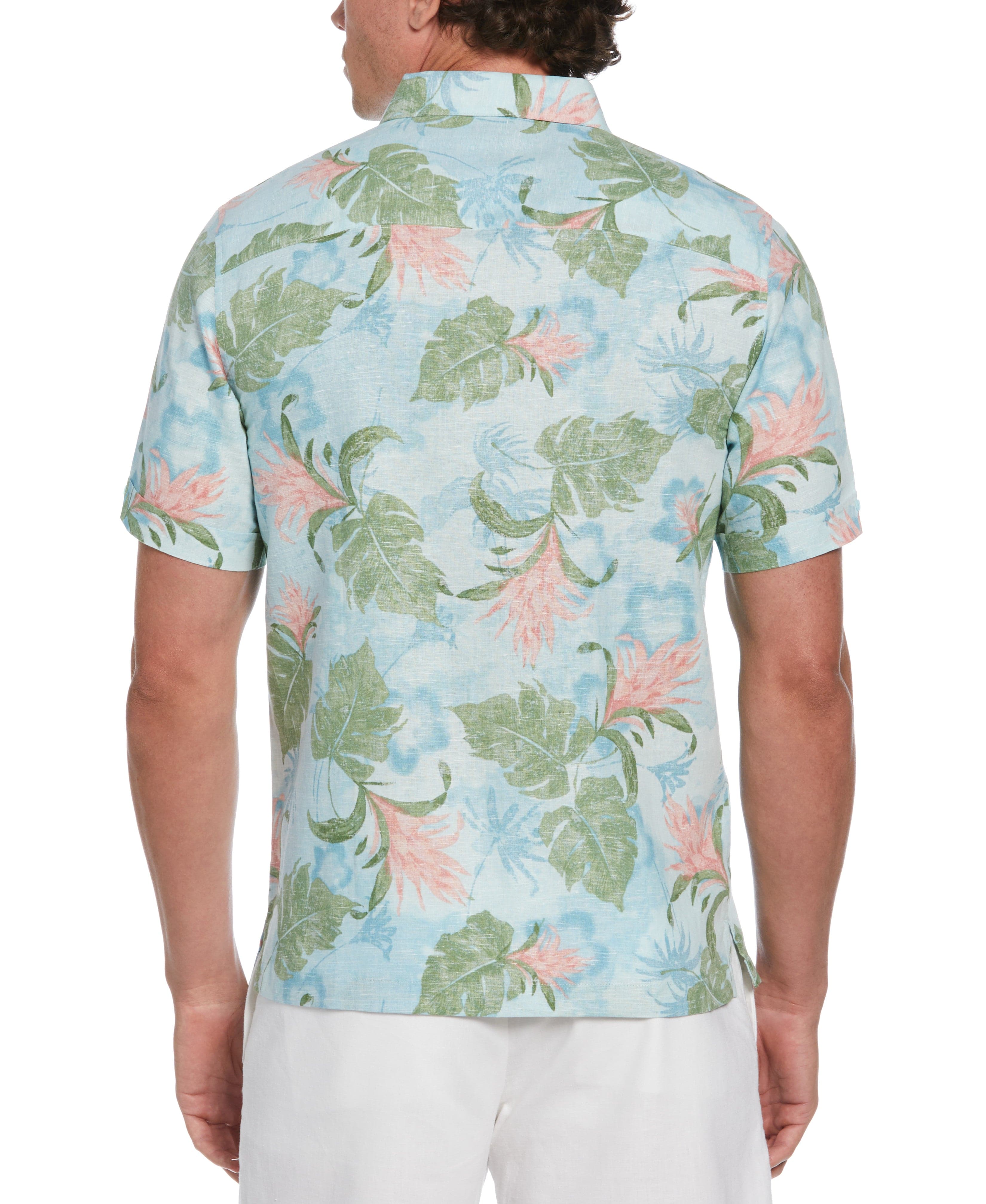 Linen Blend Tropical Floral Print Shirt - Image 3