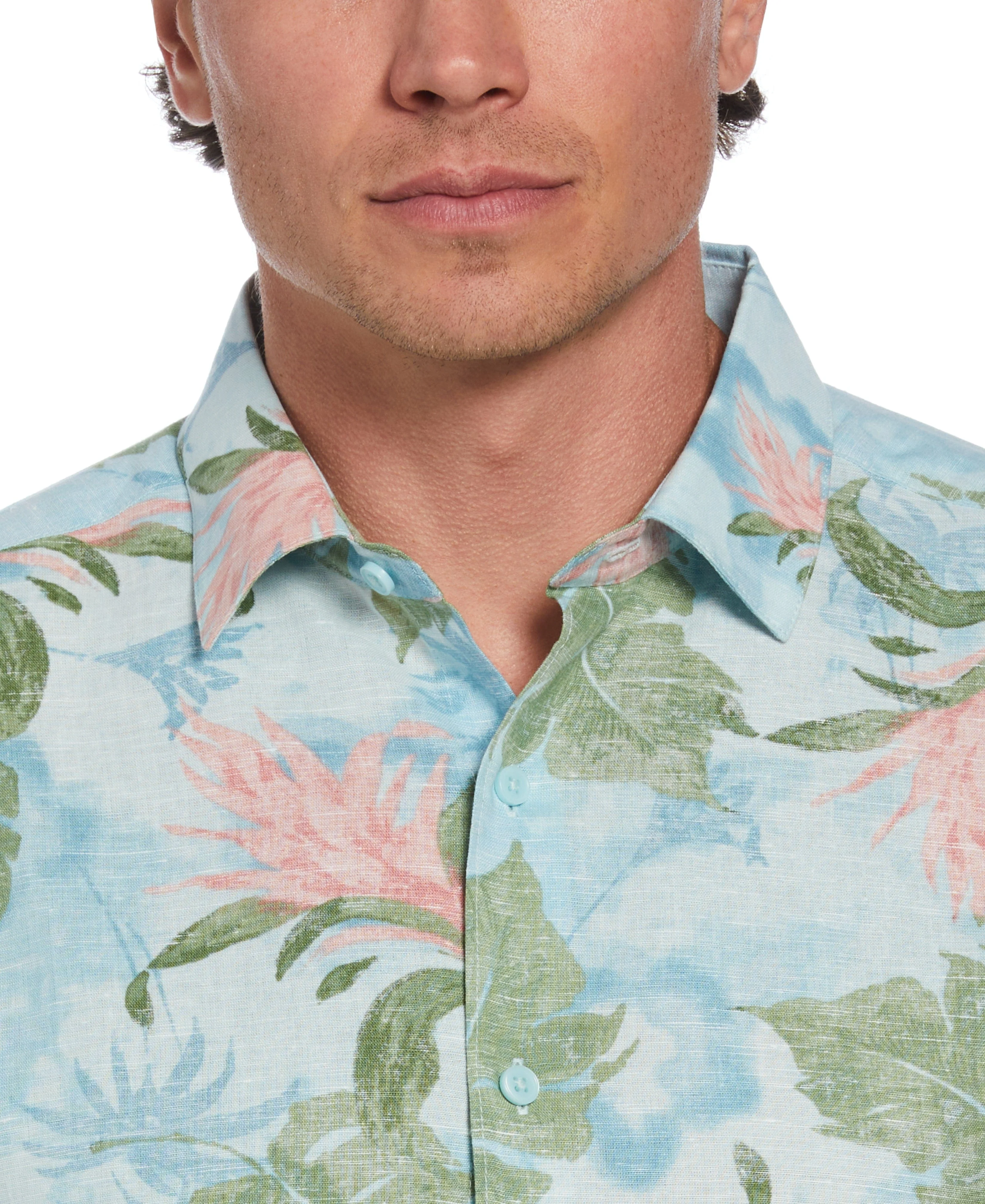 Big & Tall Linen Blend Tropical Floral Print Shirt - Image 3