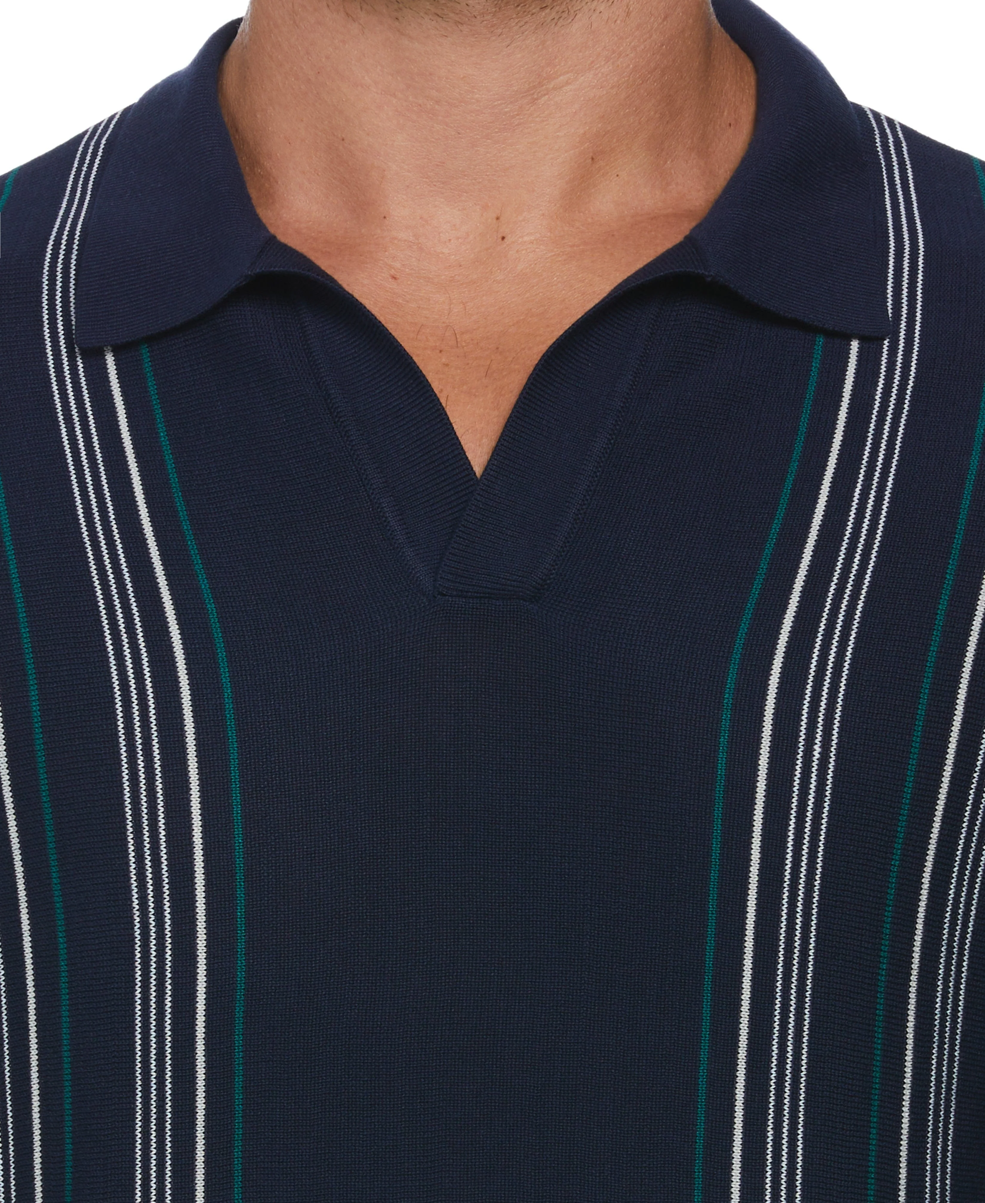 Striped Johnny Collar Polo Sweater - Image 3