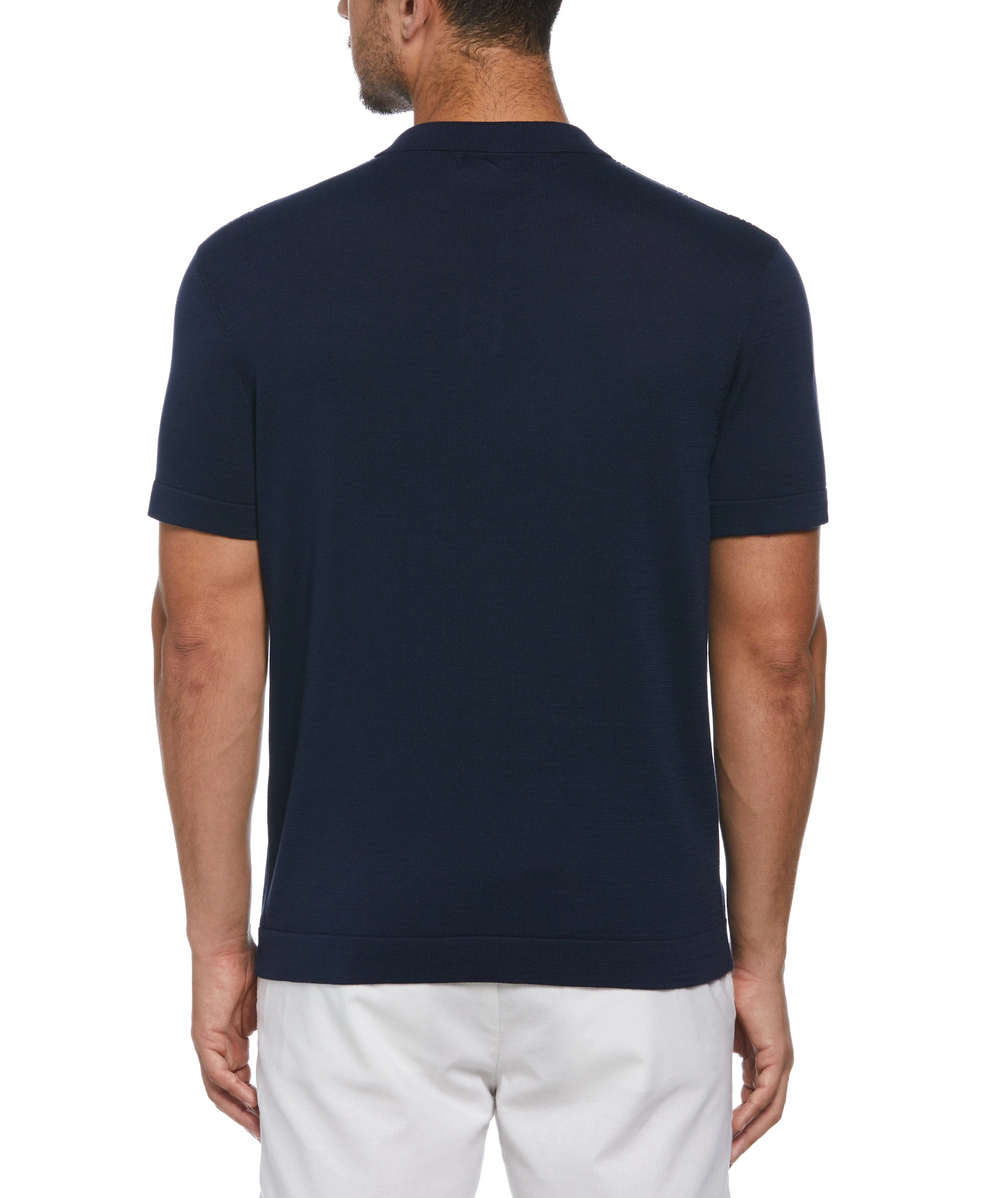 Striped Johnny Collar Polo Sweater - Image 2