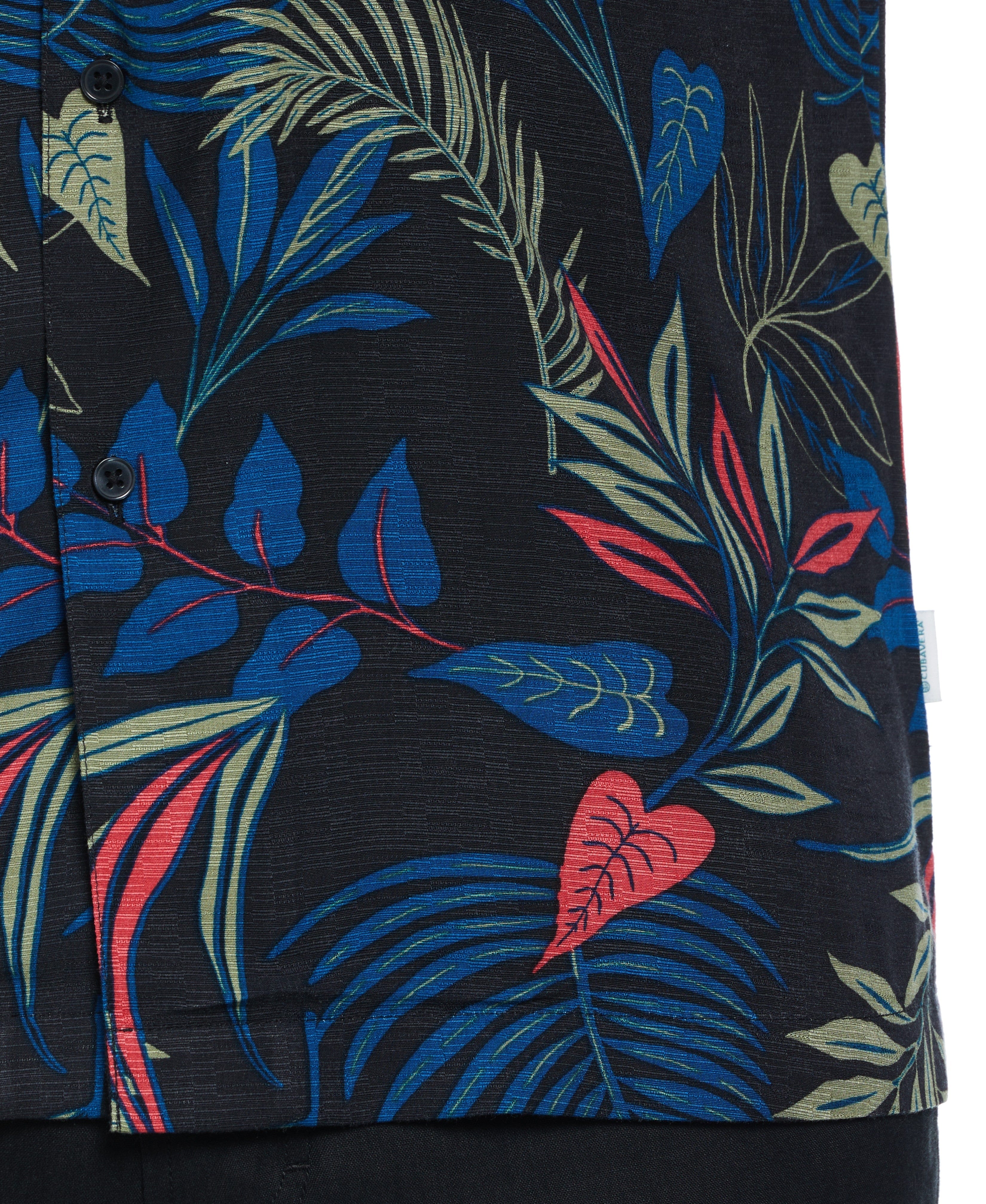Big & Tall Textured Tropical Print Cuban Collar Shirt - Image 4